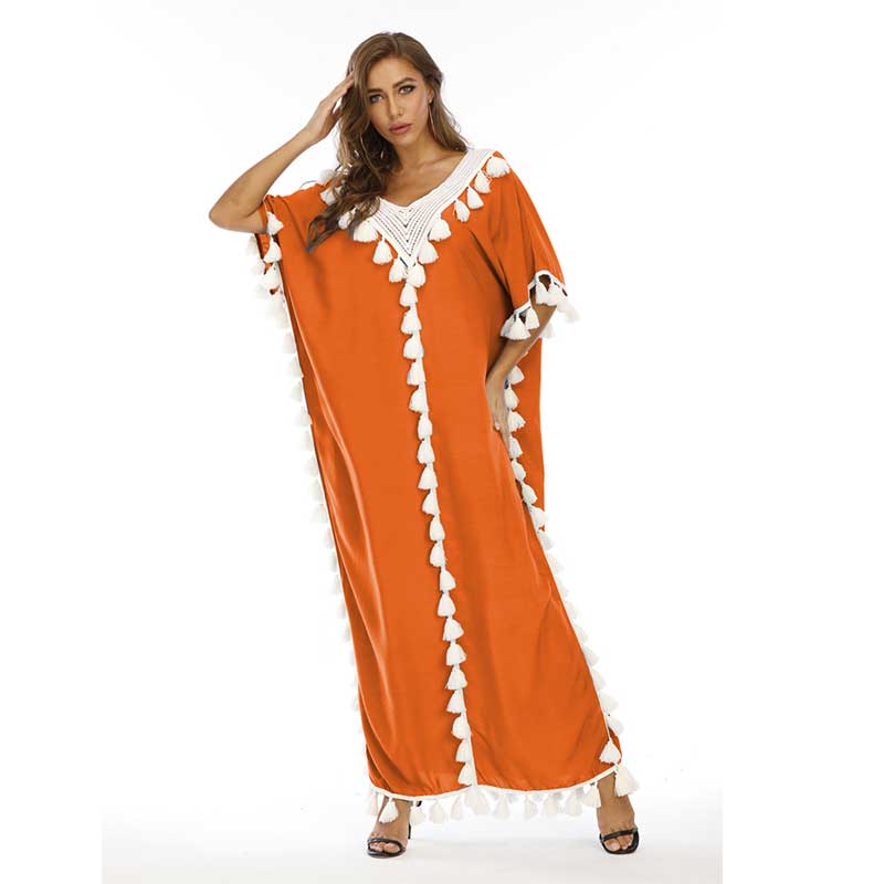 Women Plus Size Dresses Tassel V-neck Dress