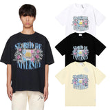 Rhude T Shirts Flag Floral Print Cotton Casual Loose Short Sleeve Men and Women