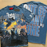 European and american high street gd rock heavy industry washed distressed skull letter speed short sleeve