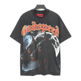 Cross-border wholesale high version gods short-sleeved heavy weight washed fog high street skull pure cotton printed round