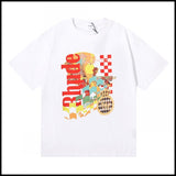 Export wholesale niche american fashion rhu flag floralsprinting double yarn pure cottoncasualloose couple short-sleeved t