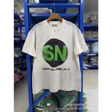 Satoshi summer american retroletterprinting washed and distressed spray dirty crackle loose short-sleeved t-shirt