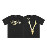 Cross-border supply large v letter lne cherry blossom short half-sleeve sketch embroidery lip print graffiti print short