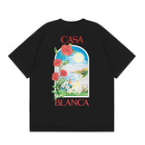 casa casablanca short-sleeved fantasy door letter logo printingstylish round neck short-sleeved t-shirt