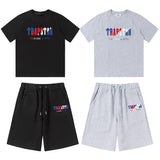 Cross-border trade trapstar rainbow letter gradient towel embroidery short sleeve t-shirt & fog high street shorts set