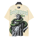 Cross-border wholesale high version gods short-sleeved heavy weight washed fog high street skull pure cotton printed round