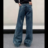 Unisex Jeans Splash Ink Paint Wash Jeans Old Straight Pants