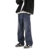 Unisex Jeans Retro Blue Wide Leg Jeans Men's Loose Straight Pants