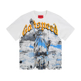 European and american high street gd rock heavy industry washed distressed skull letter speed short sleeve