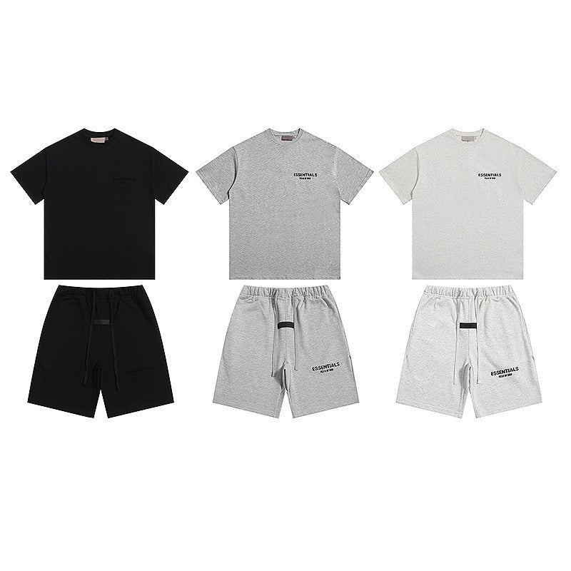 Flocked letter essentials short-sleeved t-shirt hip-hop half-sleeved high street fog american shorts