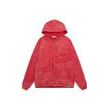 American retro valeforever washed & distressed hotfix rhinestone cotton shorts high street hooded sweatshirt