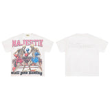 Majestik american street style retroprinting distressed loose hot diamond high street style tops short-sleeved t-shirt