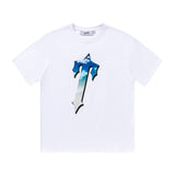 trap gradient letter tiger head short sleeve european and american high street trap star printing t-shirt loose s