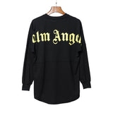 pa long sleeve t-shirt palm tree back letter big logo bat sleeve os dropped shoulders