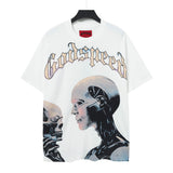 Cross-border foreign trade high version gods short-sleeved heavy weight washed fog high street skull pure cotton printed round