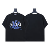 Ready to ship! summer amri high-quality, 100% cotton t-shirt with printed design and washed finish short sleeves