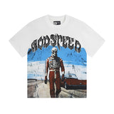 Cross-border gs american high street washed retro skull racing machine girl printing short-sleeved fashion