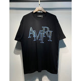 [gram] am flow paint graffiti letter starry sky classic logo print short sleeve couple t-shirt