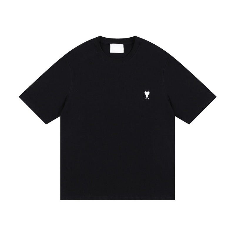Ami clams embroidered heart color block crew neck short sleeve loose fit cotton t-shirt summer top
