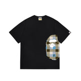 Wholesale japanese style side plaid camo ape head short sleeve color block trendy t-shirt for summer