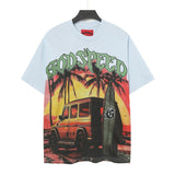 Cross-border foreign trade high version gods short-sleeved heavy weight washed fog high street skull pure cotton printed round