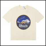 Export wholesale niche american fashion rhu flag floralsprinting double yarn pure cottoncasualloose couple short-sleeved t