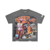 Wholesale american retro rugged play gorilla print t-shirt - distressed, ripped, faux two-piece short sleeve