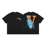 Cross-border supply large v letter lne cherry blossom short half-sleeve sketch embroidery lip print graffiti print short