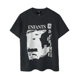 Erd melancholic rich second generation short-sleeved portrait sketch graffiti cross-border new high street loosecasual print