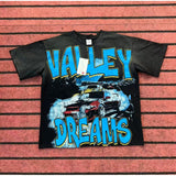 valley washed distressed printed short-sleeved hip-hop loose street t-shirt hooded