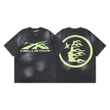 Ss american skull washed and distressed letter loose plus size short sleeve streetwear t-shirt - men's trendy style