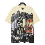 gods short-sleeved heavy weight washed fog high street rock band skull pure cottonprinting t-shirt