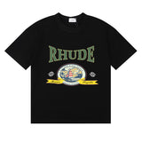 Rhude T Shirts Morocco Seaview Sailing Print Cotton Casual Short Sleeves Men and Women