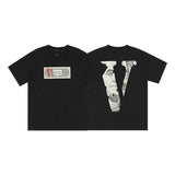 Cross-border supply large v letter lne cherry blossom short half-sleeve sketch embroidery lip print graffiti print short