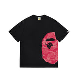 Wholesale japanese style side plaid camo ape head short sleeve color block trendy t-shirt for summer