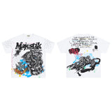 Majestik american street style retroprinting distressed loose hot diamond high street style tops short-sleeved t-shirt
