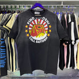 Wholesale american retrosatoshi hot diamond letters ripped washed distressedloose short sleeve t-shirt