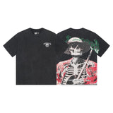 Cross-border gs american high street washed retro skull racing machine girl printing short-sleeved fashion