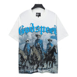 Cross-border wholesale high version gods short-sleeved heavy weight washed fog high street skull pure cotton printed round