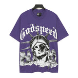 gods short-sleeved heavy weight washed fog high street rock band skull pure cottonprinting t-shirt