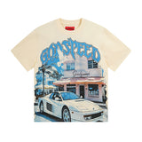 Cross-border gs american high street washed retro skull racing machine girl printing short-sleeved fashion