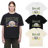 Rhude T Shirts Morocco Seaview Sailing Print Cotton Casual Short Sleeves Men and Women