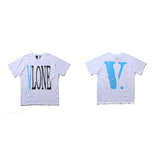 Cross-border supply large v letter lne cherry blossom short half-sleeve sketch embroidery lip print graffiti print short
