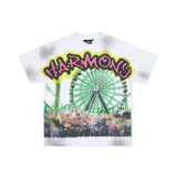 Los angeles american style harmony print hotfix rhinestone washed vintage distressed loose fit 100% cotton short sleeve t-shirt