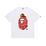 Early spring/summer camo ape head collaboration - little monkey logo print short sleeve couple's trendy tee