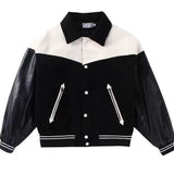 Unisex Baseball Jersey Vintage PU Baseball Jacket Autumn Loose Jacket
