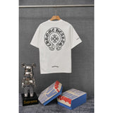 authentic edition chest pocket cross gradient horseshoe flower print short sleeve couple t-shirt