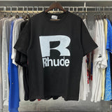 Rhude T Shirts Solid Color R Letter Printing Cotton Casual Short Sleeve Men and Women