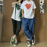 Correct version star kawakubo pla heartembroider short-sleeved pure cotton red heart peach couple t-shirt y