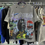 High street style roughplay gorilla print tee - distressed ripped faux layered short sleeve - american retro trend
